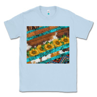 Dusty Blue western aztec sunflowers turquoise cowhide Classic Tee - BarkalooDesign
