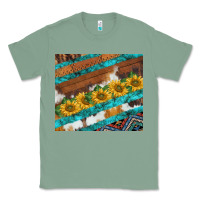 Sage western aztec sunflowers turquoise cowhide Classic Tee - BarkalooDesign