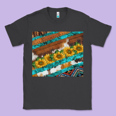 Western Aztec Sunflowers Turquoise Cowhide Classic Tee Designed By Barkaloodesign