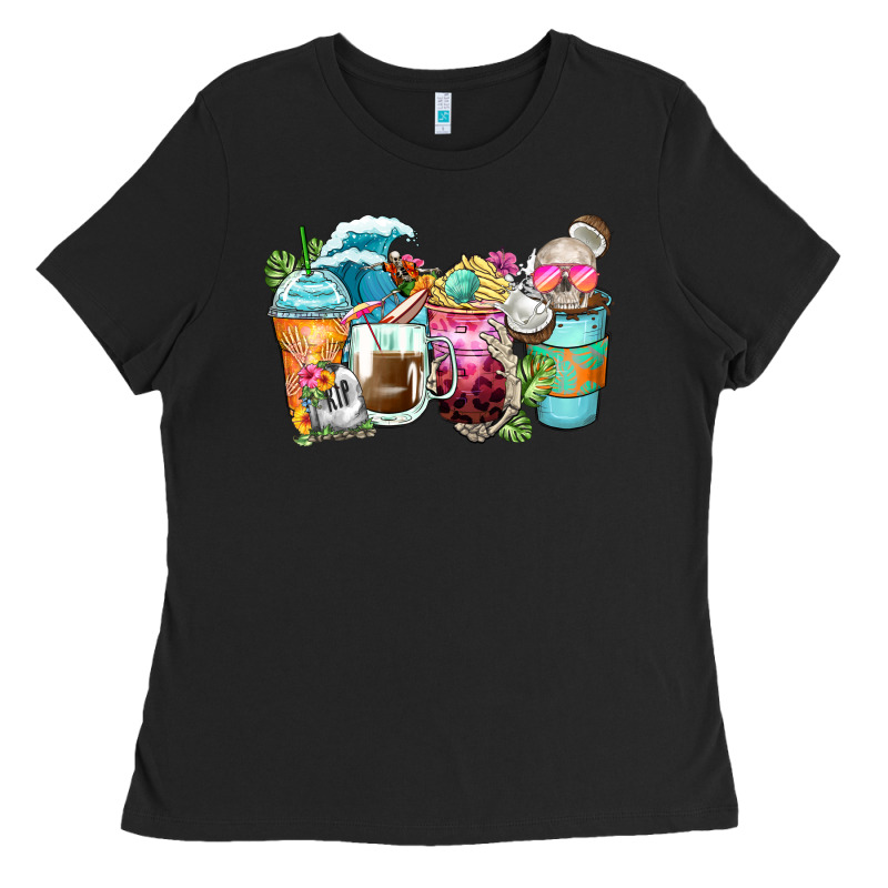 Skeleton Summer Coffee Cups Ladies Tee by Zillion Design Studio | Teevron