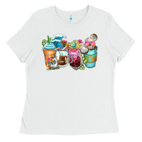 White skeleton summer coffee cups Ladies Tee - Zillion Design Studio