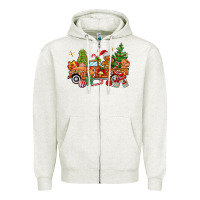 Oatmeal Heather christmas gingerbread truck Zipper Hoodie - MaliasSmallBusiness
