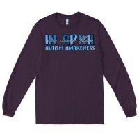 Plum in april we wear blue autism awareness Long Sleeve Tee - MaliasSmallBusiness