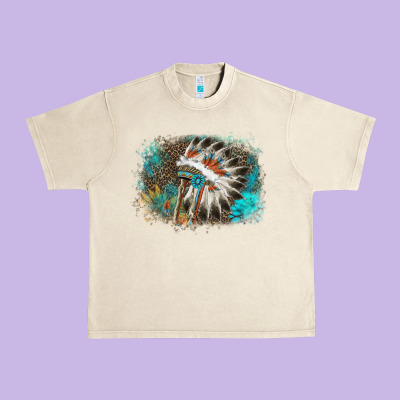 Indian Headress Sunflower Leopard Urban Heavy Tee Designed By Adodesignshop