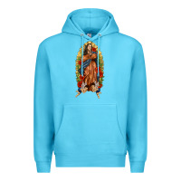 Ocean Blue Lady of Guadalupe with Roses Premium Hoodie - texasbilliewilder