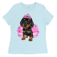 Baby Blue balerina dachshund with tutu Ladies Tee - RanaPortraitStore