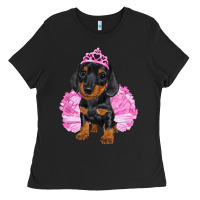 Black balerina dachshund with tutu Ladies Tee - RanaPortraitStore