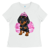 White balerina dachshund with tutu Ladies Tee - RanaPortraitStore