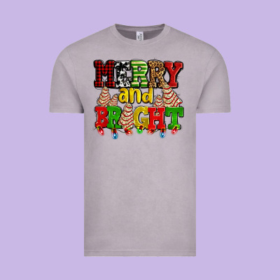Merry And Bright With Christmas Tree  Cakes Ado Vintage Tee Designed By Adodesignshop