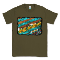 Army Green western aztec sunflowers turquoise cowhide background Classic Tee - BarkalooDesign