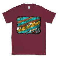 Burgundy western aztec sunflowers turquoise cowhide background Classic Tee - BarkalooDesign