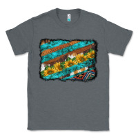 Charcoal Heather western aztec sunflowers turquoise cowhide background Classic Tee - BarkalooDesign