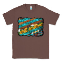 Chestnut western aztec sunflowers turquoise cowhide background Classic Tee - BarkalooDesign