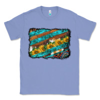 Western Aztec Sunflowers Turquoise Cowhide Background Classic Tee | Teevron