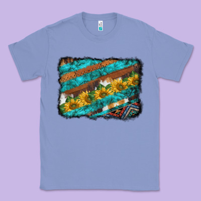 Western Aztec Sunflowers Turquoise Cowhide Background Classic Tee Designed By Barkaloodesign