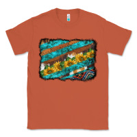 Copper western aztec sunflowers turquoise cowhide background Classic Tee - BarkalooDesign