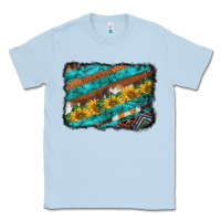 Dusty Blue western aztec sunflowers turquoise cowhide background Classic Tee - BarkalooDesign