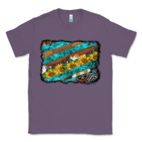 Lavender western aztec sunflowers turquoise cowhide background Classic Tee - BarkalooDesign