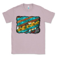 Lilac western aztec sunflowers turquoise cowhide background Classic Tee - BarkalooDesign