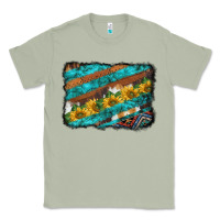 Matcha western aztec sunflowers turquoise cowhide background Classic Tee - BarkalooDesign
