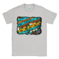 Moon Dust western aztec sunflowers turquoise cowhide background Classic Tee - BarkalooDesign