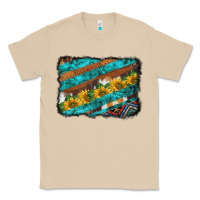 Mushroom western aztec sunflowers turquoise cowhide background Classic Tee - BarkalooDesign