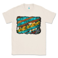 Natural western aztec sunflowers turquoise cowhide background Classic Tee - BarkalooDesign