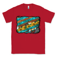 Red western aztec sunflowers turquoise cowhide background Classic Tee - BarkalooDesign