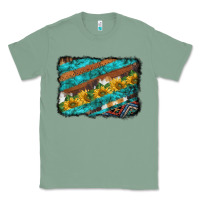 Sage western aztec sunflowers turquoise cowhide background Classic Tee - BarkalooDesign