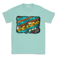 Seafoam western aztec sunflowers turquoise cowhide background Classic Tee - BarkalooDesign
