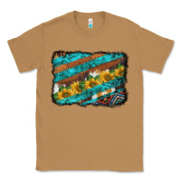 Toasted Coconut western aztec sunflowers turquoise cowhide background Classic Tee - BarkalooDesign