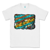 White western aztec sunflowers turquoise cowhide background Classic Tee - BarkalooDesign