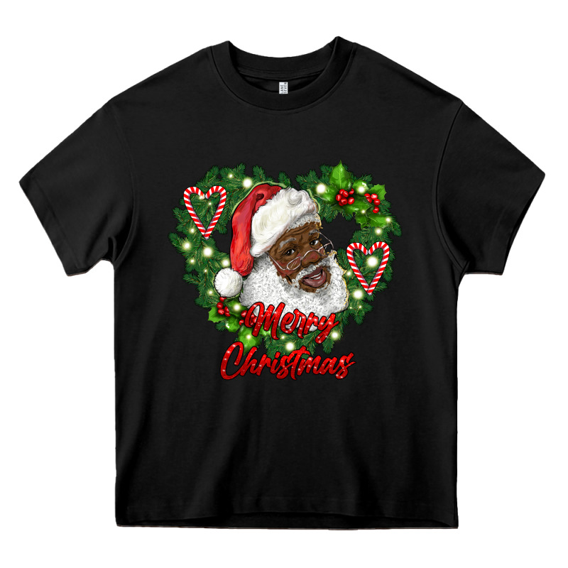 Merry Christmas African American Santa With Wreath Heavy Core Tee by RanaPortraitStore | Teevron