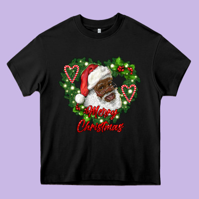 Merry Christmas African American Santa With Wreath Heavy Core Tee Designed By Ranaportraitstore