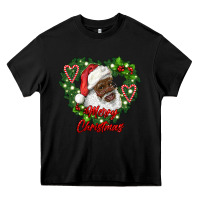 Black merry christmas african american santa with wreath Heavy Core Tee - RanaPortraitStore
