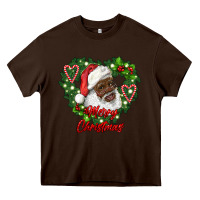 Chocolate Brown merry christmas african american santa with wreath Heavy Core Tee - RanaPortraitStore