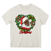 Cream merry christmas african american santa with wreath Heavy Core Tee - RanaPortraitStore