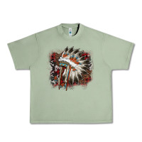 Oil Green İndian Headress Cowhide Urban Heavy Tee - AdoDesignShop