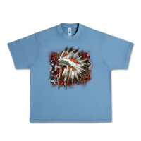 Pebble Blue İndian Headress Cowhide Urban Heavy Tee - AdoDesignShop