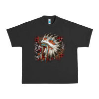 Pigment Black İndian Headress Cowhide Urban Heavy Tee - AdoDesignShop