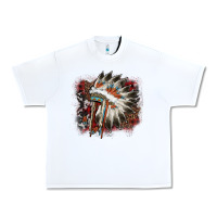 White İndian Headress Cowhide Urban Heavy Tee - AdoDesignShop
