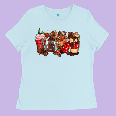 Hot Chocolate Coffee Cups Ladies Tee Designed By Zillion Design Studio