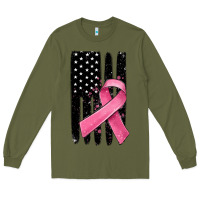 Army Green breast cancer ribbon american flag Long Sleeve Tee - MaliasSmallBusiness