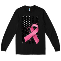 Black breast cancer ribbon american flag Long Sleeve Tee - MaliasSmallBusiness