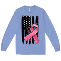 Colony Blue breast cancer ribbon american flag Long Sleeve Tee - MaliasSmallBusiness