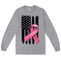 Heather Grey breast cancer ribbon american flag Long Sleeve Tee - MaliasSmallBusiness
