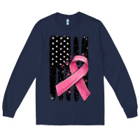 Navy breast cancer ribbon american flag Long Sleeve Tee - MaliasSmallBusiness
