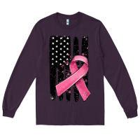 Plum breast cancer ribbon american flag Long Sleeve Tee - MaliasSmallBusiness