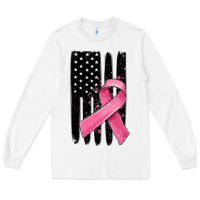 White breast cancer ribbon american flag Long Sleeve Tee - MaliasSmallBusiness