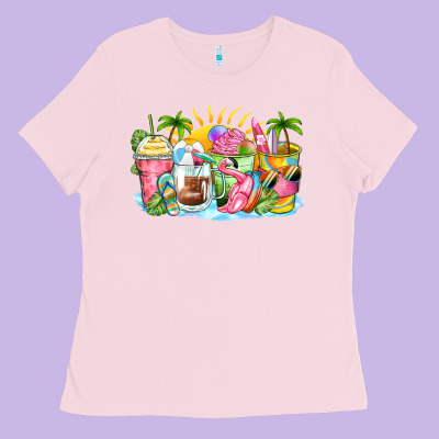Beach Summer Coffee Cups Ladies Tee Designed By Zillion Design Studio